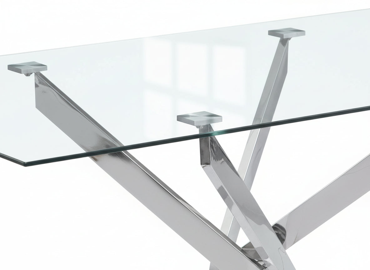 Table Repas JESSICA Chrome et plateau en verre 150 cm 4 à 6 couverts transparent #couleur_transparent