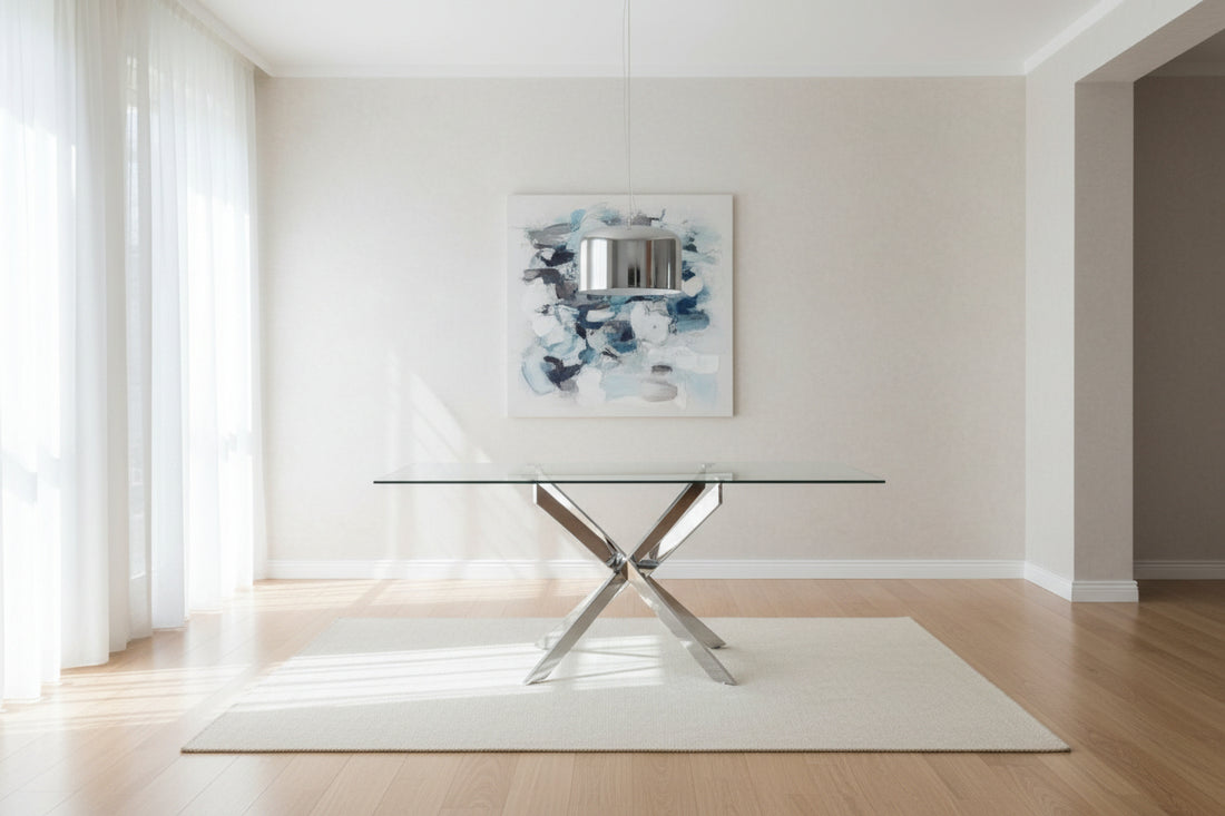 Table repas verre trempé transparent chrome 180x90x75 cm JESSICA XXL