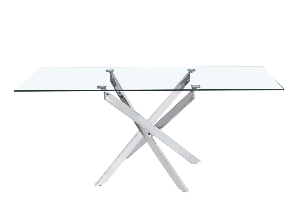 Table repas verre trempé transparent chrome 180x90x75 cm JESSICA XXL
