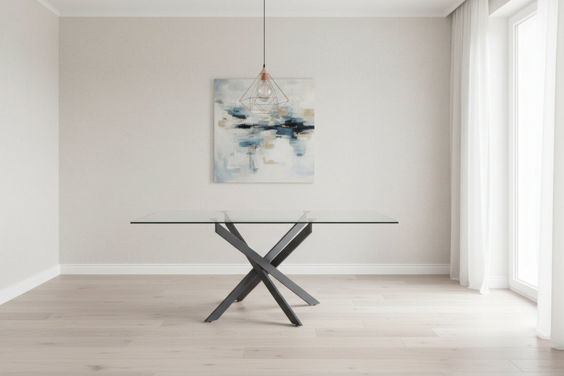 Table à manger verre trempé métal noir 180x90 cm JESSICA XXL