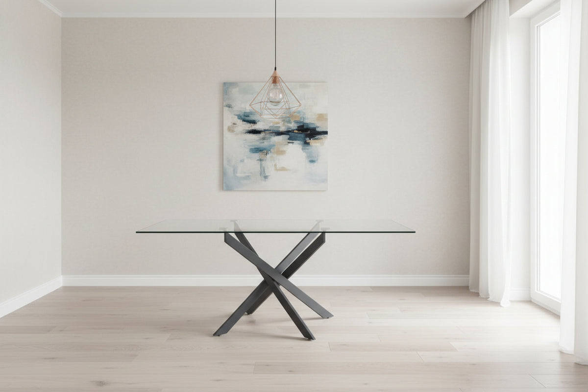 Table à manger verre trempé métal noir 180x90 cm JESSICA XXL