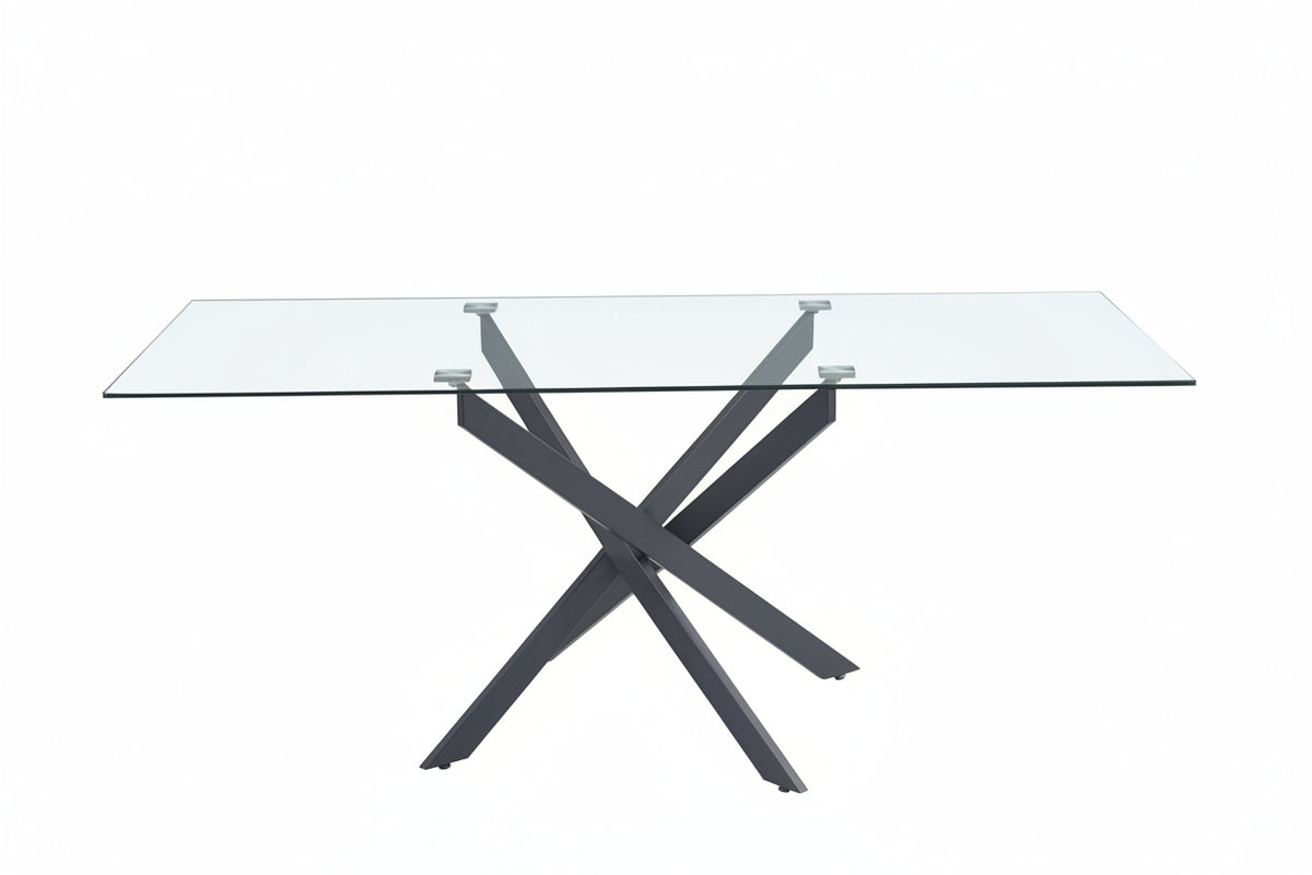 Table à manger verre trempé métal noir 180x90 cm JESSICA XXL