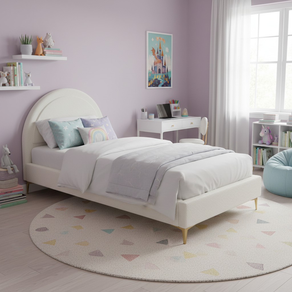 Lit enfant 90x190 cm laine bouclée blanc une place BOUDOIR
