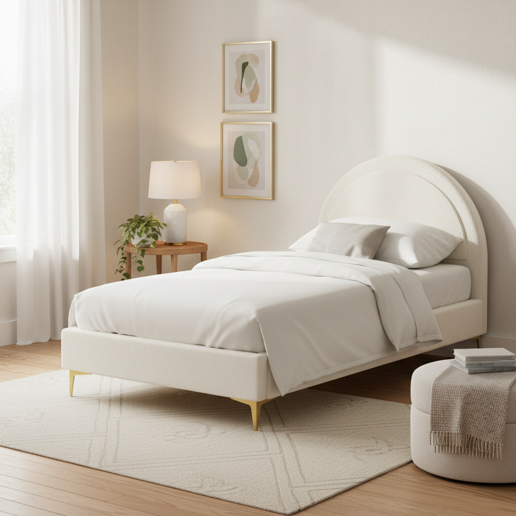 Lit enfant 90x190 cm laine bouclée blanc une place BOUDOIR