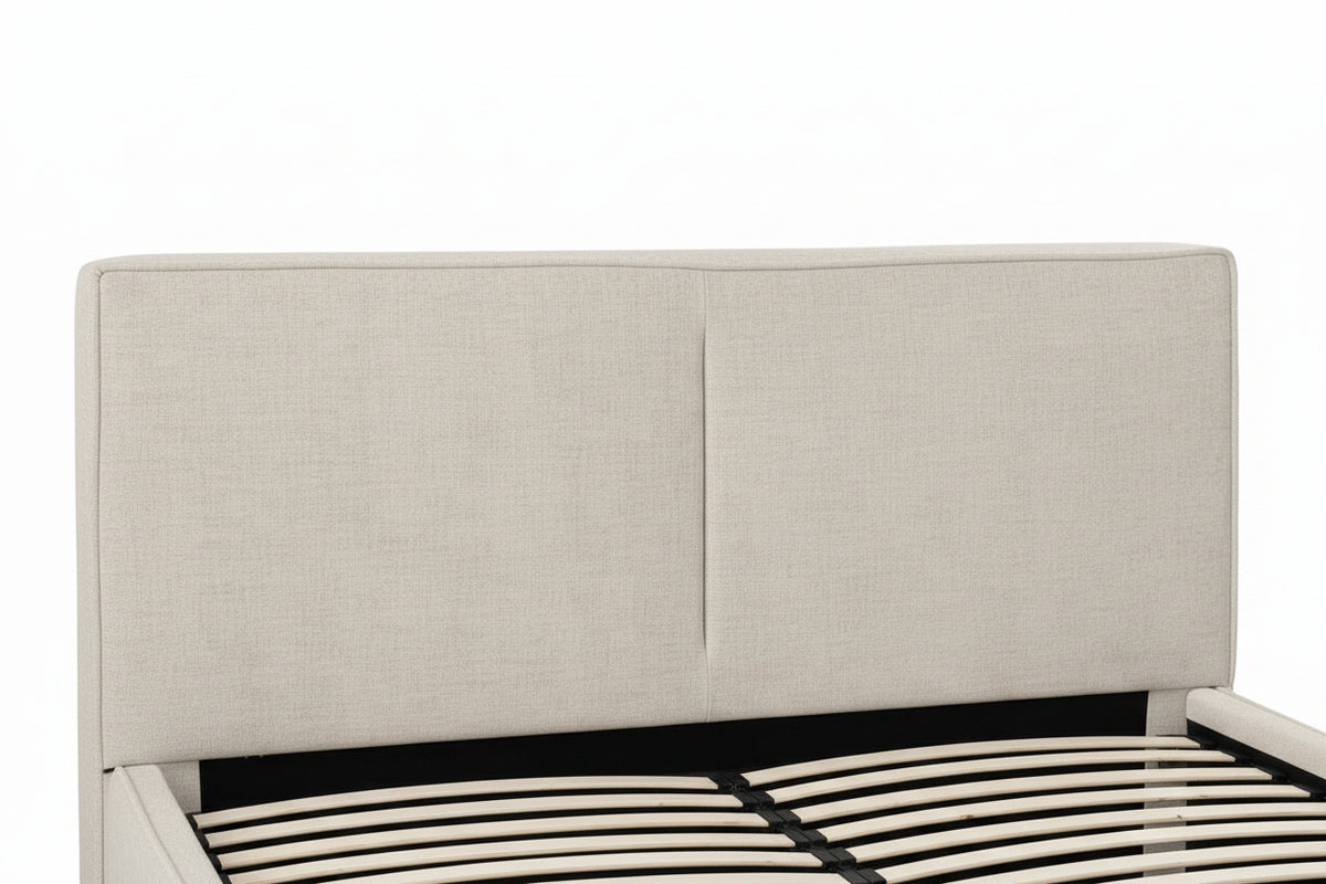 Lit coffre double tissu chenille beige sommier relevable 160x200 cm OLIVIA