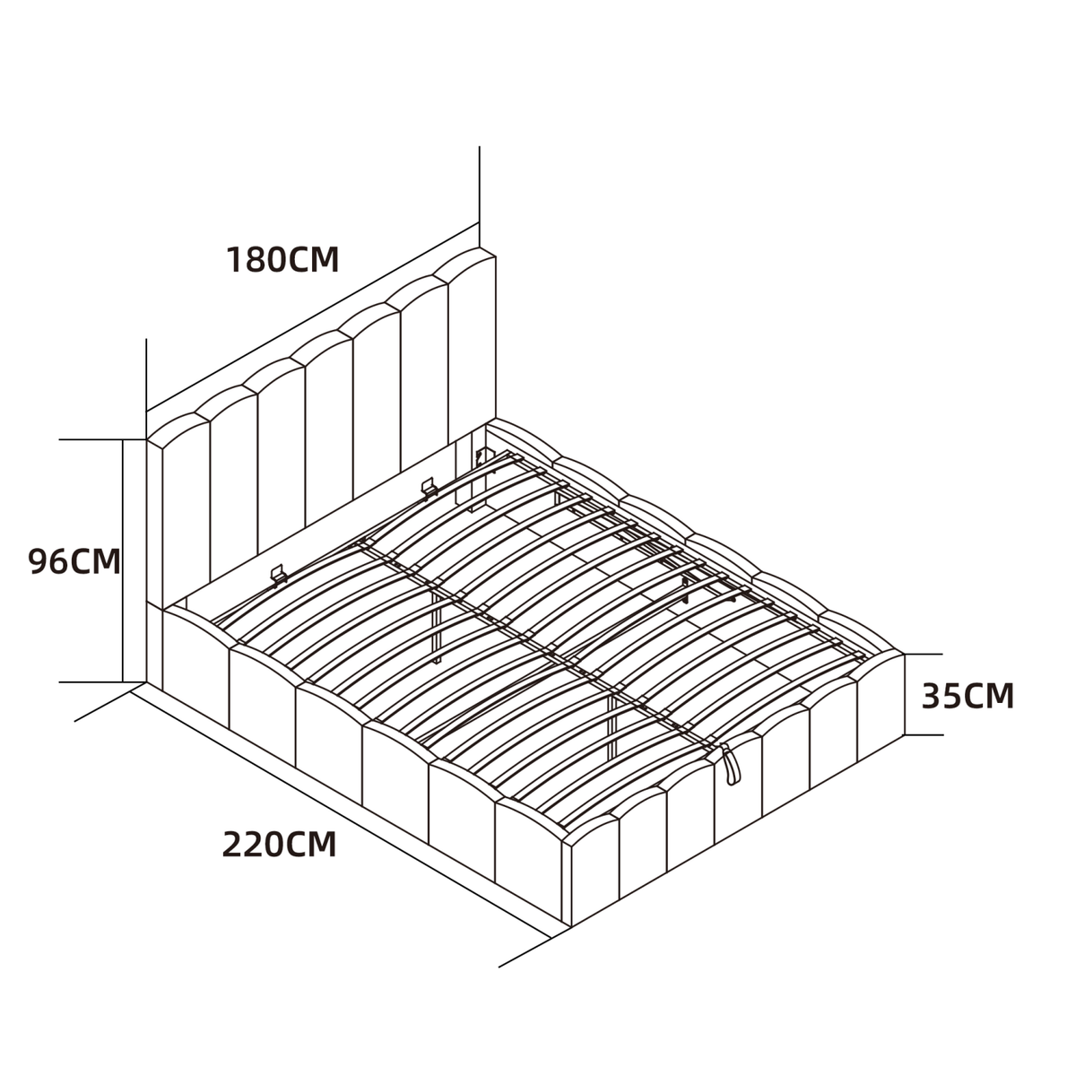 Lit Coffre 160x200 cm – Tissu Chenille Moka, Sommier à Lattes Inclus