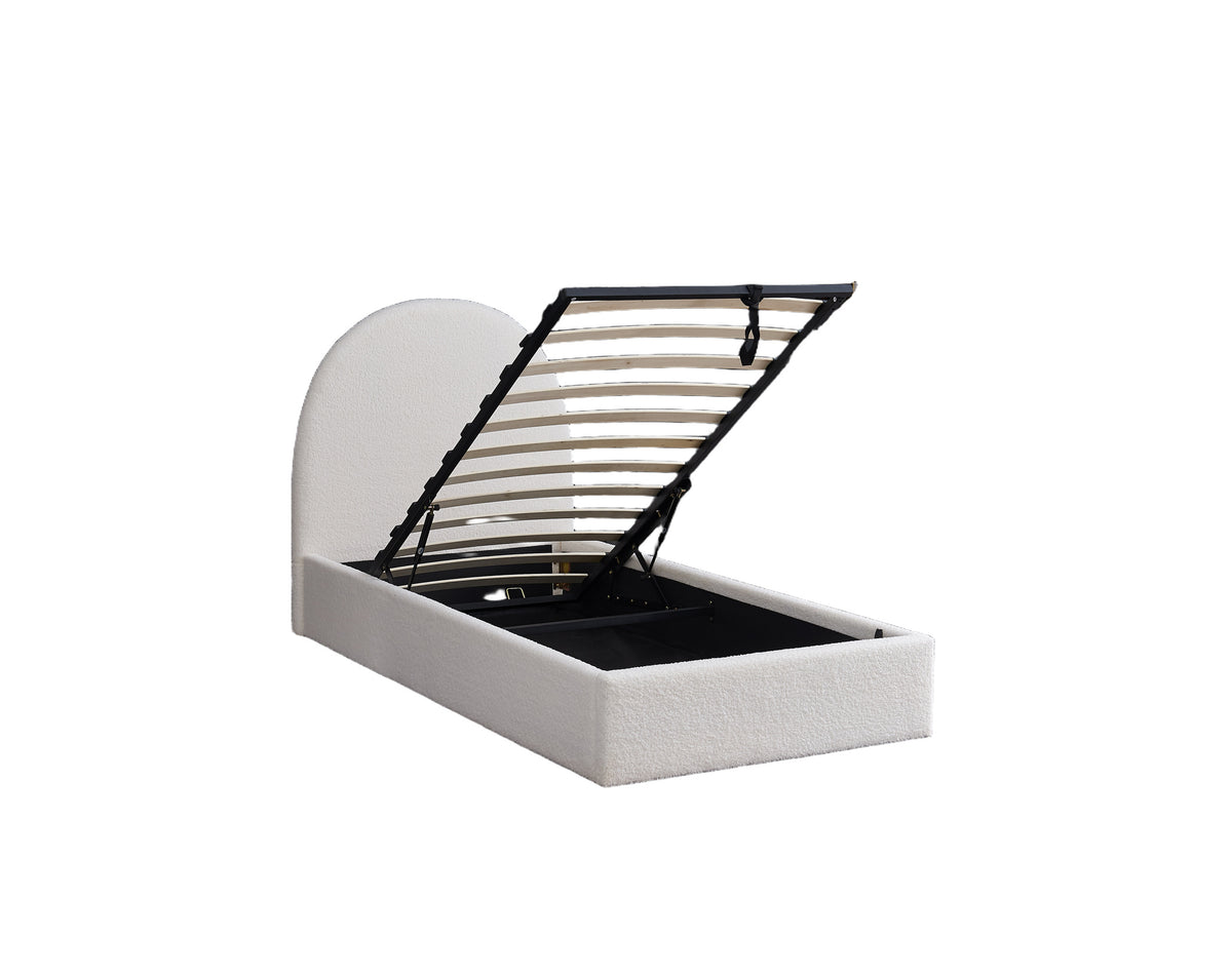 Lit Coffre VALENTINA en LAINE BOUCLEE – 90x190 cm – Design Moderne avec Rangement Intégré