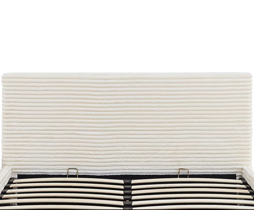 Lit Coffre 160x200cm Velours Côtelé Écru avec Sommier MAIA