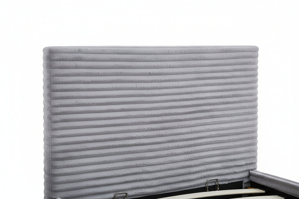 Lit coffre velours côtelé gris 90x190 cm sommier inclus MAIA