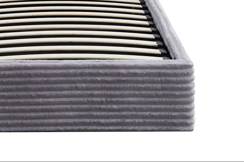 Lit coffre velours côtelé gris 90x190 cm sommier inclus MAIA