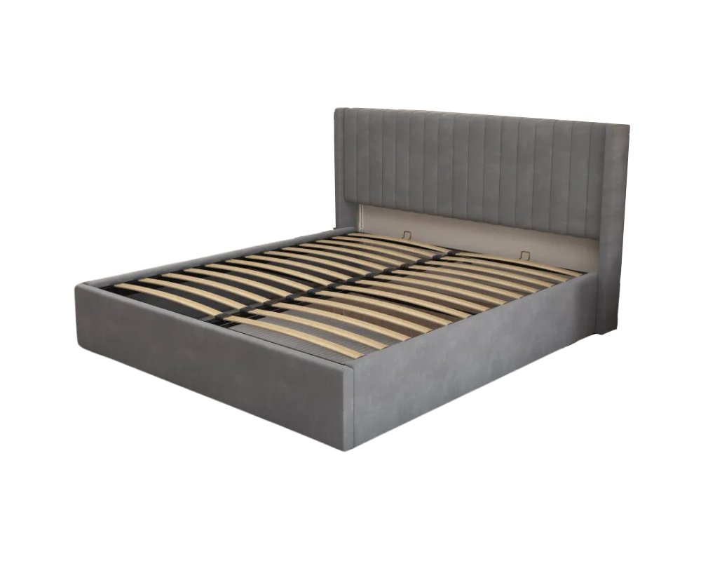 Lit Coffre 180x200 – Velours Gris Sommier Inclus #couleur_gris