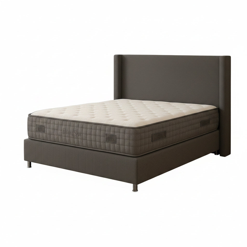 Lit coffre COCO velours 140x190 cm avec planche en bois #couleur_velours_gris