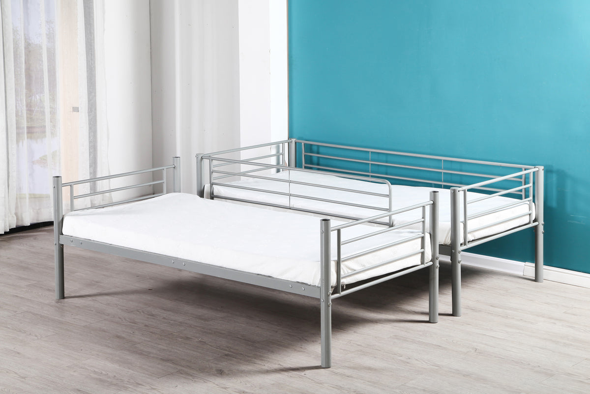 Pack Lit superposé séparable métal 2 couchages 90x190 cm gris + matelas LUNA