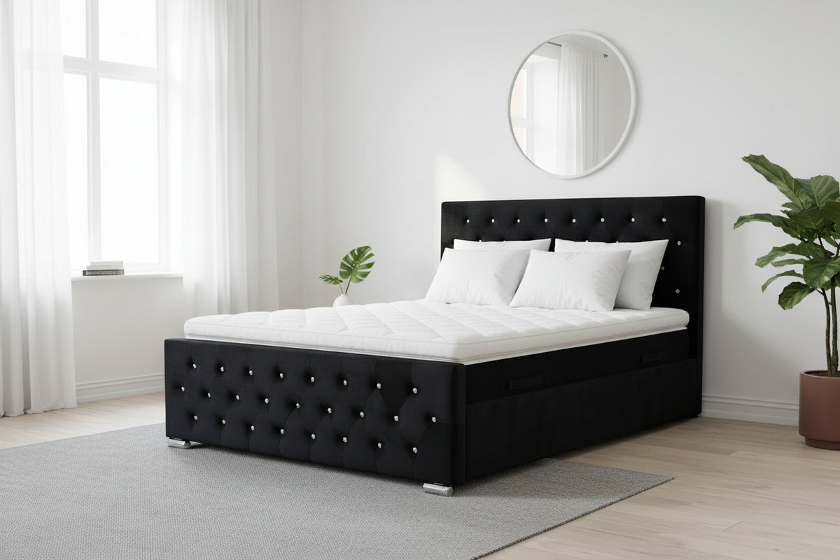 Lit PRESTIGE 2 places 140x190 cm velours noir sommier inclus PRESTIGE #couleur_noir