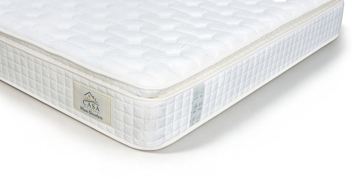 Matelas 90 × 190 cm beige — Détail du revêtement et des finitions