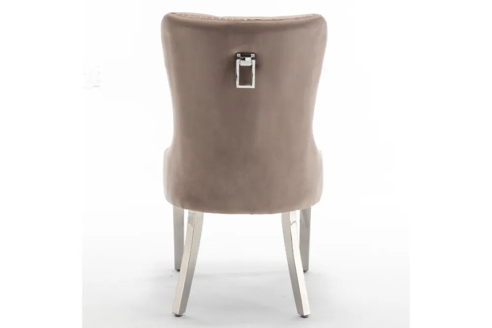 Lot de 2 chaises POIGNEE Clouté en velours pied chromé - Moka