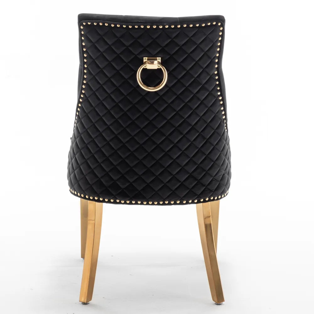 Lot de 2 chaises ANNEAU mattelassée et cloutée Gold velours - Noir