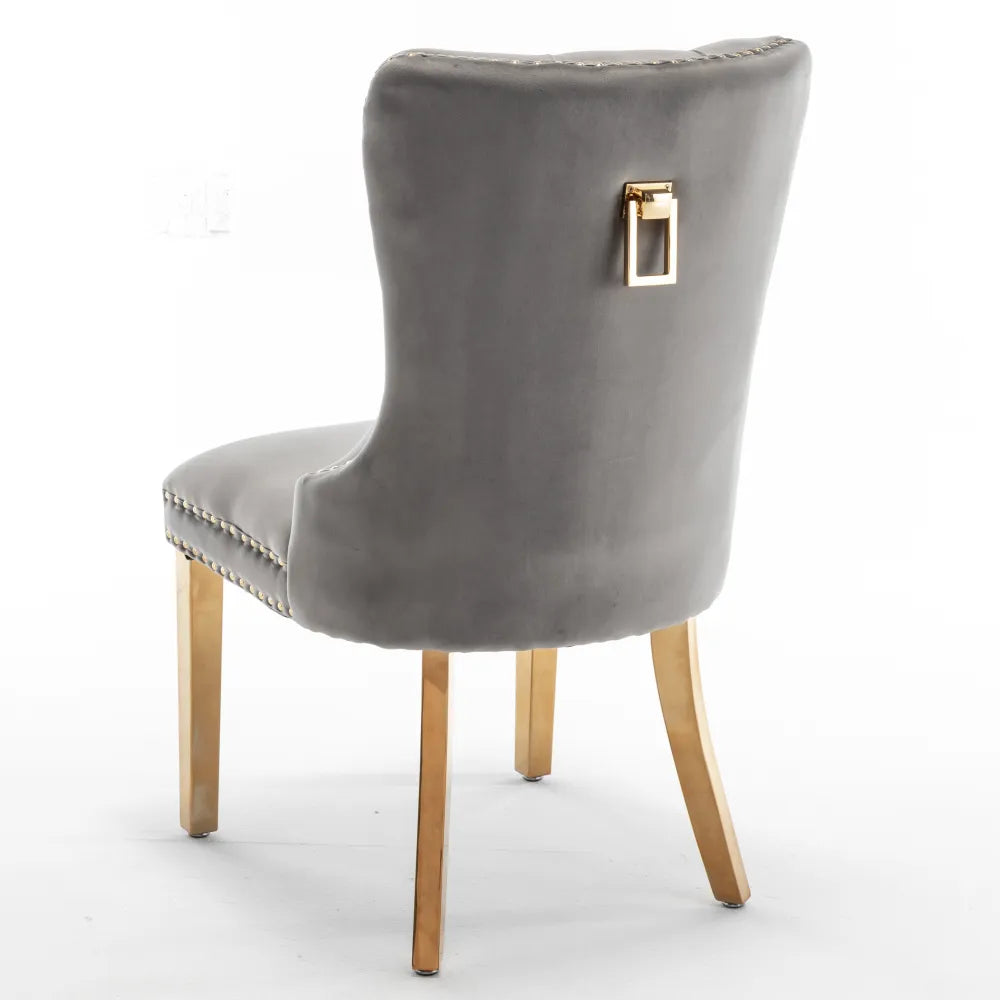 Lot de 2 chaises POIGNEE Clouté en velours pied Gold #couleur_anthracite