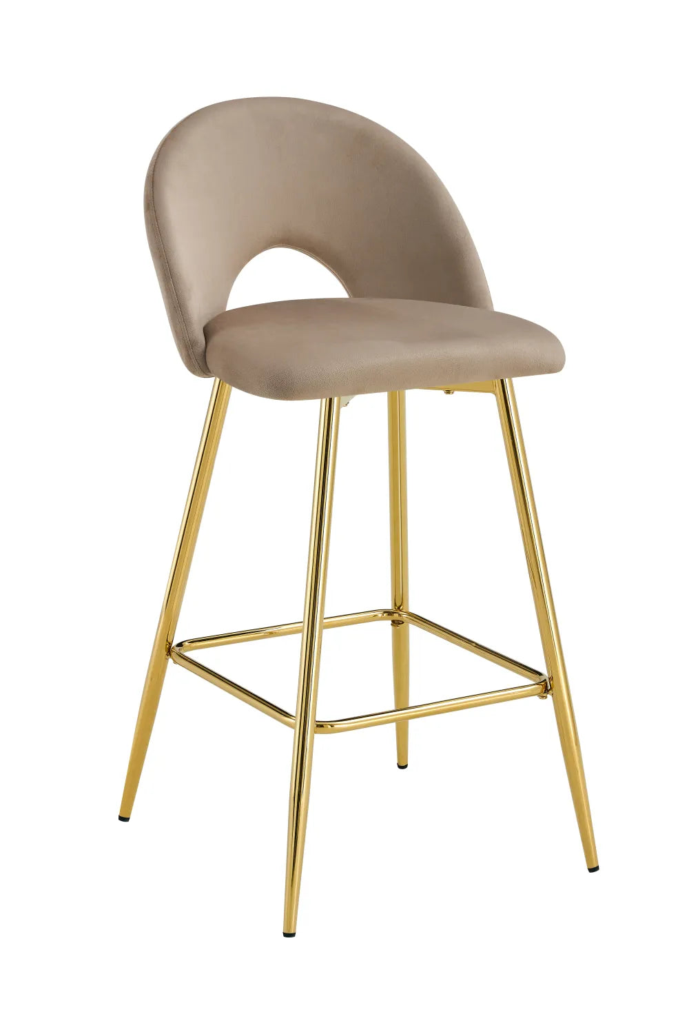 Lot de 2 tabourets de bar TEDDY pied gold velours #couleur_taupe