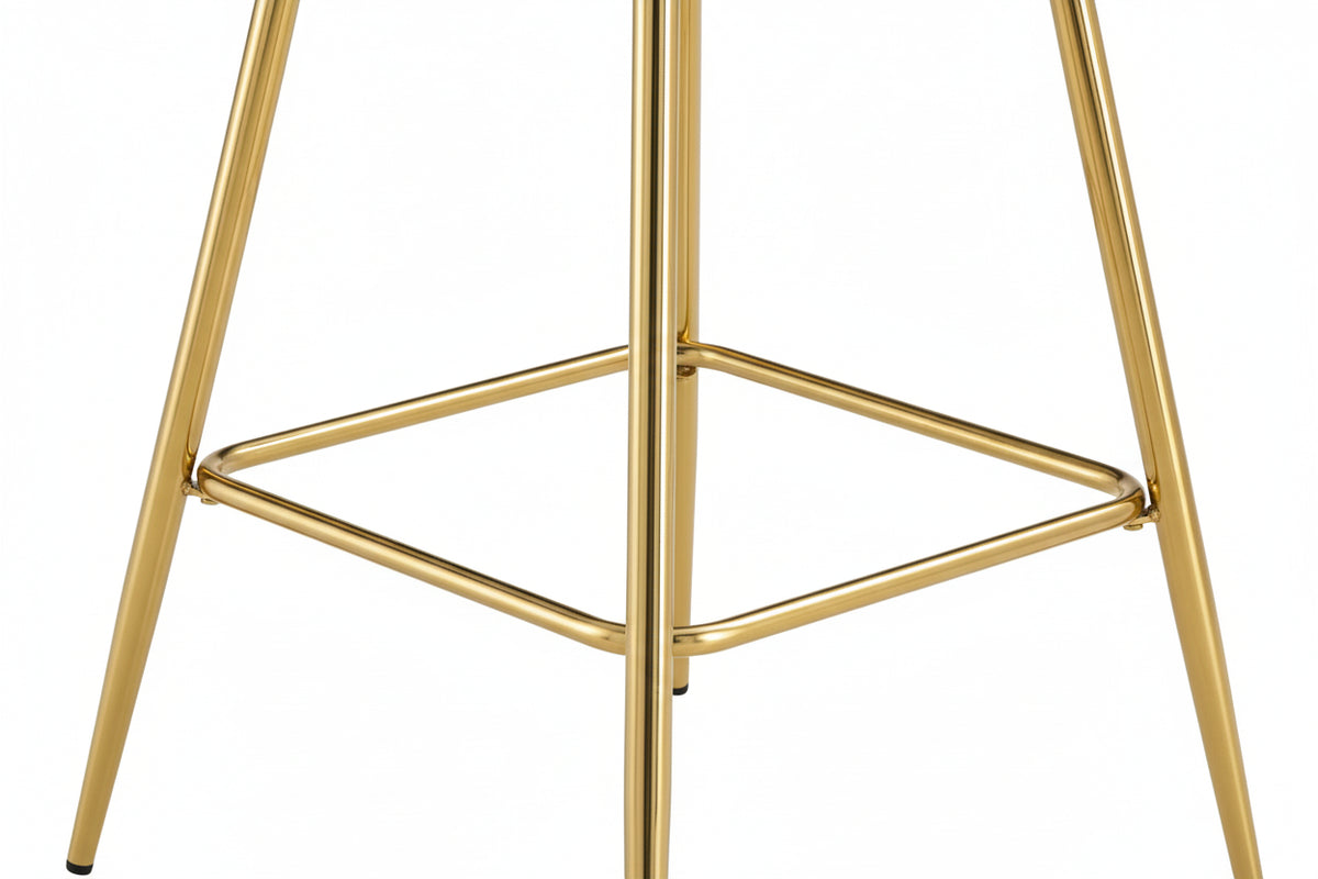 Lot 2 Tabourets de Bar Teddy Velours Taupe Pieds Gold 47x36x98cm