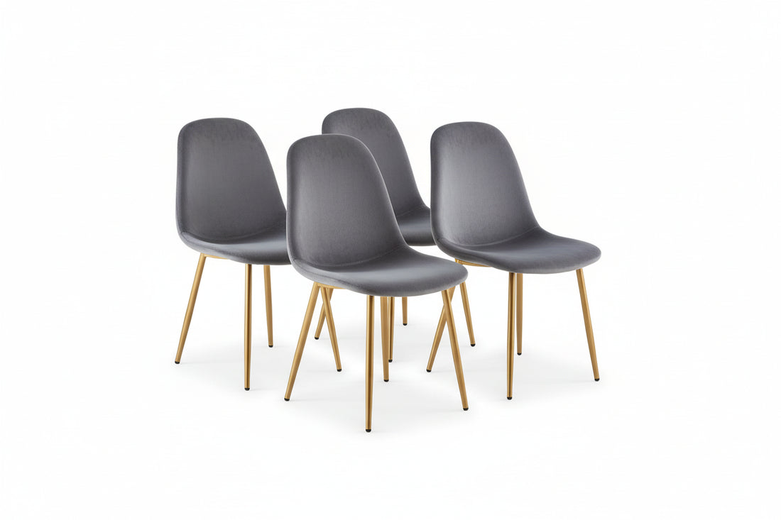Lot 4 Chaises Velours Anthracite Pieds Gold 43,5x40x87 cm  SCANDINAVE