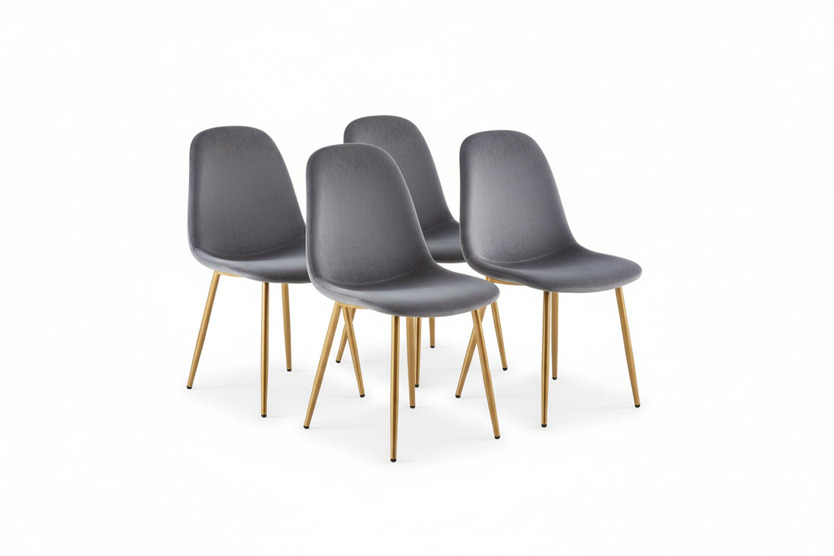 Lot 4 Chaises Velours Anthracite Pieds Gold 43,5x40x87 cm  SCANDINAVE