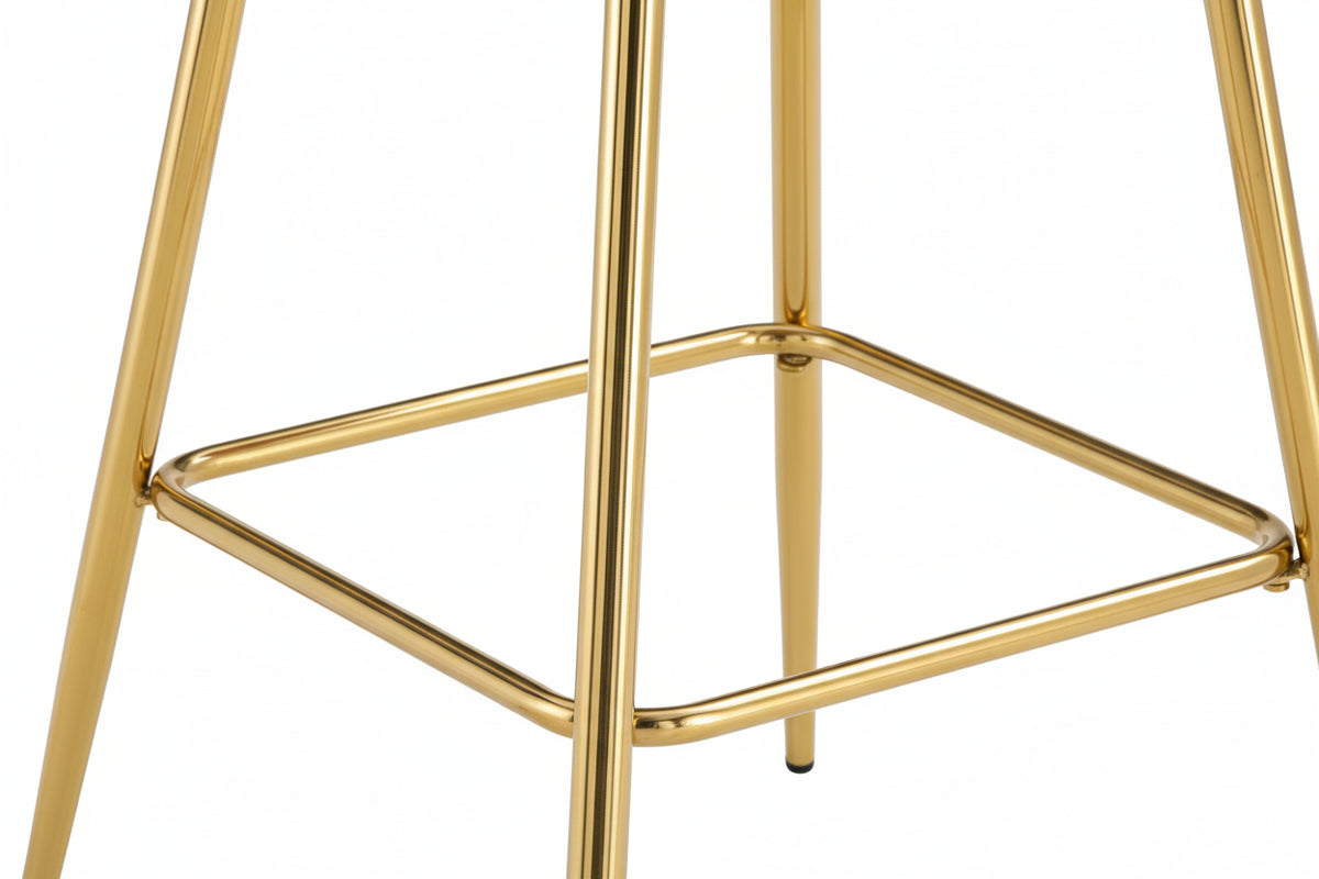 Lot 2 Tabourets de Bar Teddy Velours Rose Pieds Gold 47x36x98cm