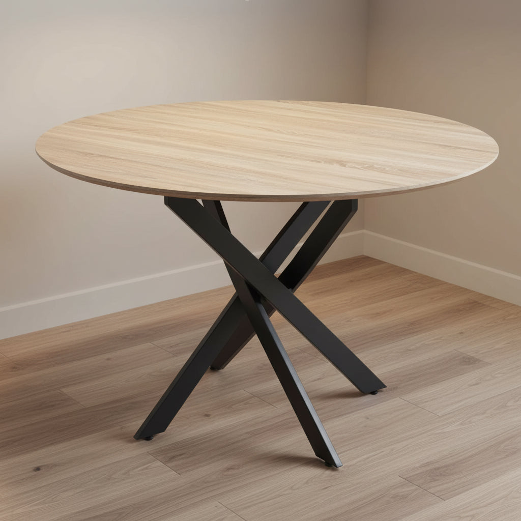 Table à manger JESSICA en bois CHENE pieds métal noir 120 cm #couleur_beige