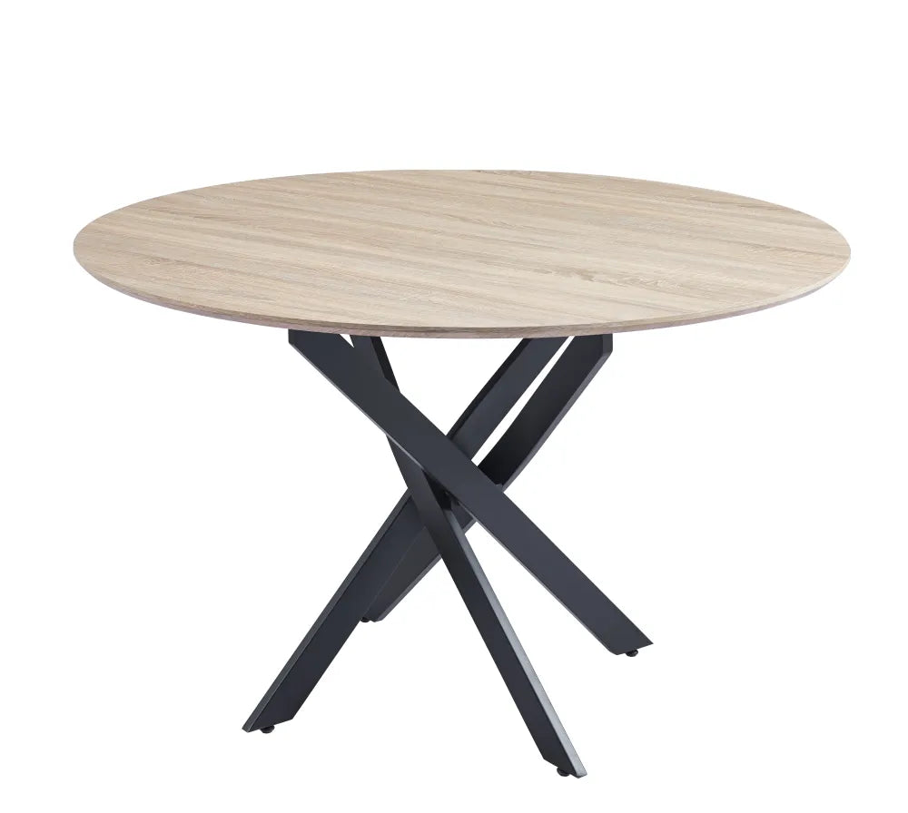 Table à manger JESSICA en bois CHENE pieds métal noir 120 cm #couleur_beige