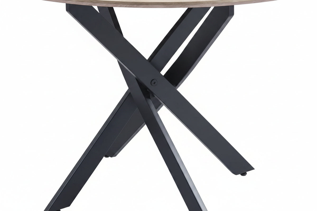 Ensemble table ronde chêne 100 cm + 4 chaises tissu beige JESSICA
