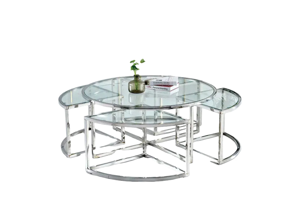 Table basse ronde verre chromé 90 cm modulable gigognes salon - ELVE