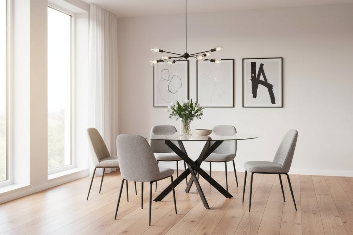 Table à manger ronde JESSICA TRANSPARENT en Métal noir XXL 120 cm 4 couverts