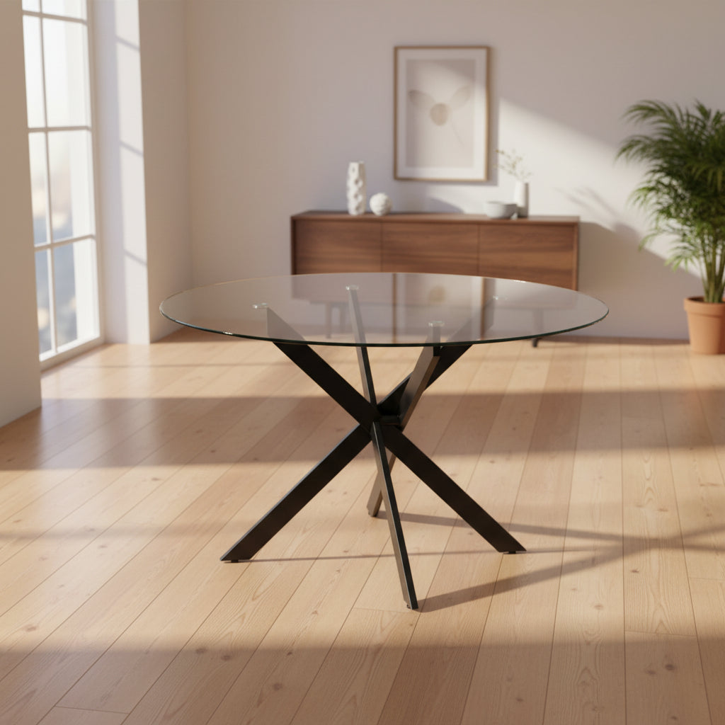 Table a manger ronde JESSICA Métal noir XXL 120 cm 4 couverts #couleur_transparent