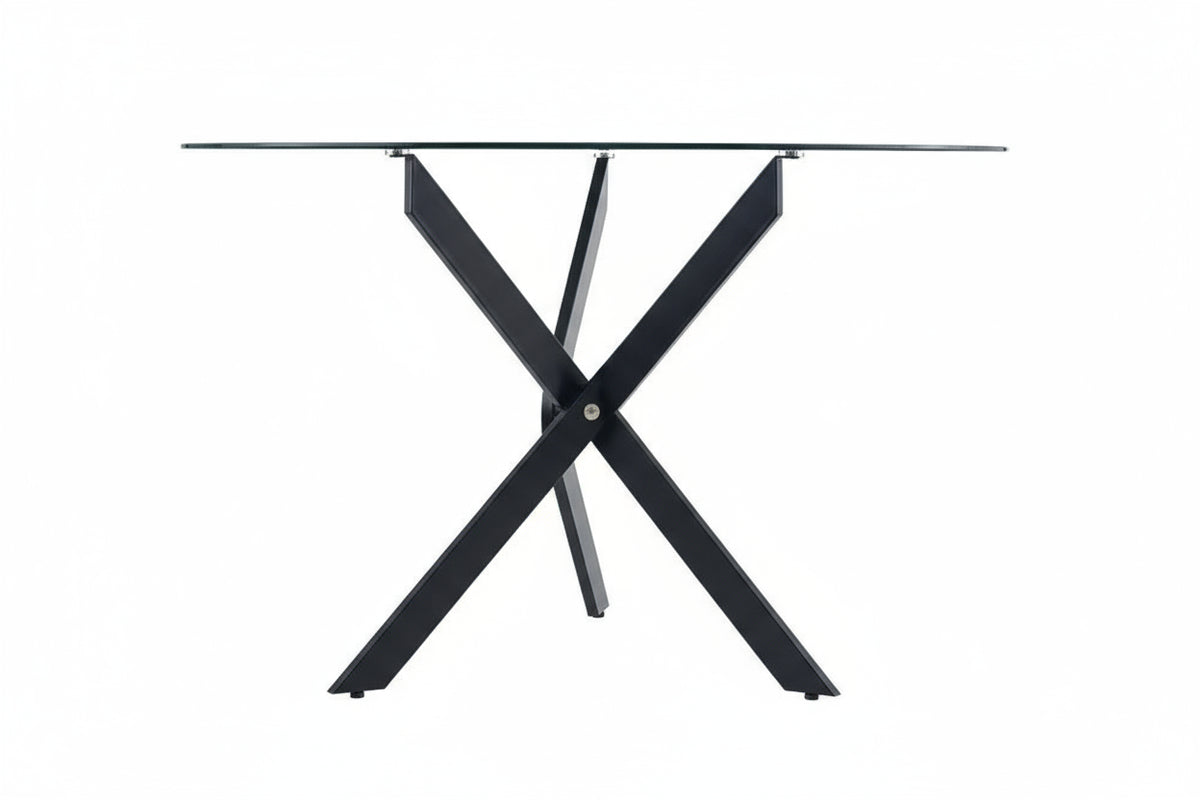 Table à manger ronde JESSICA TRANSPARENT en Métal noir XXL 120 cm 4 couverts