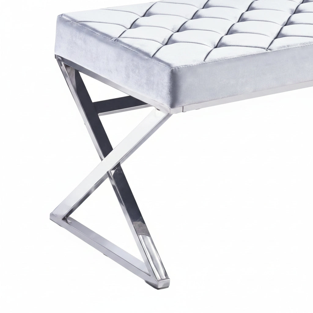 Banquette OLYMPE structure Inox et velours Gris