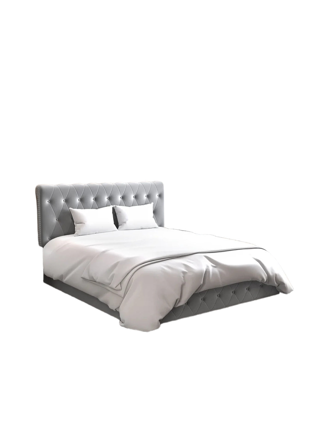 Lit coffre 2 places en velours gris 180x200cm CORSICA