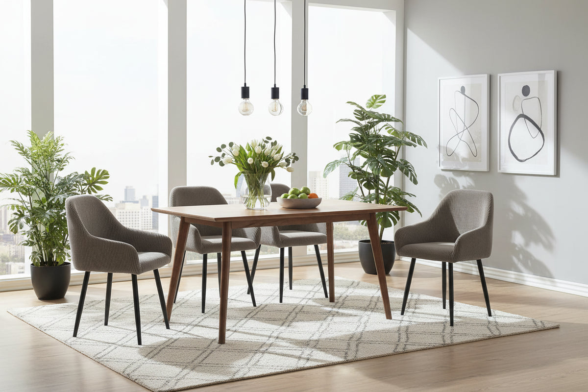 Lot 2 Chaises Salle à Manger Peach Accoudoirs Moka Pieds Métal Noir
