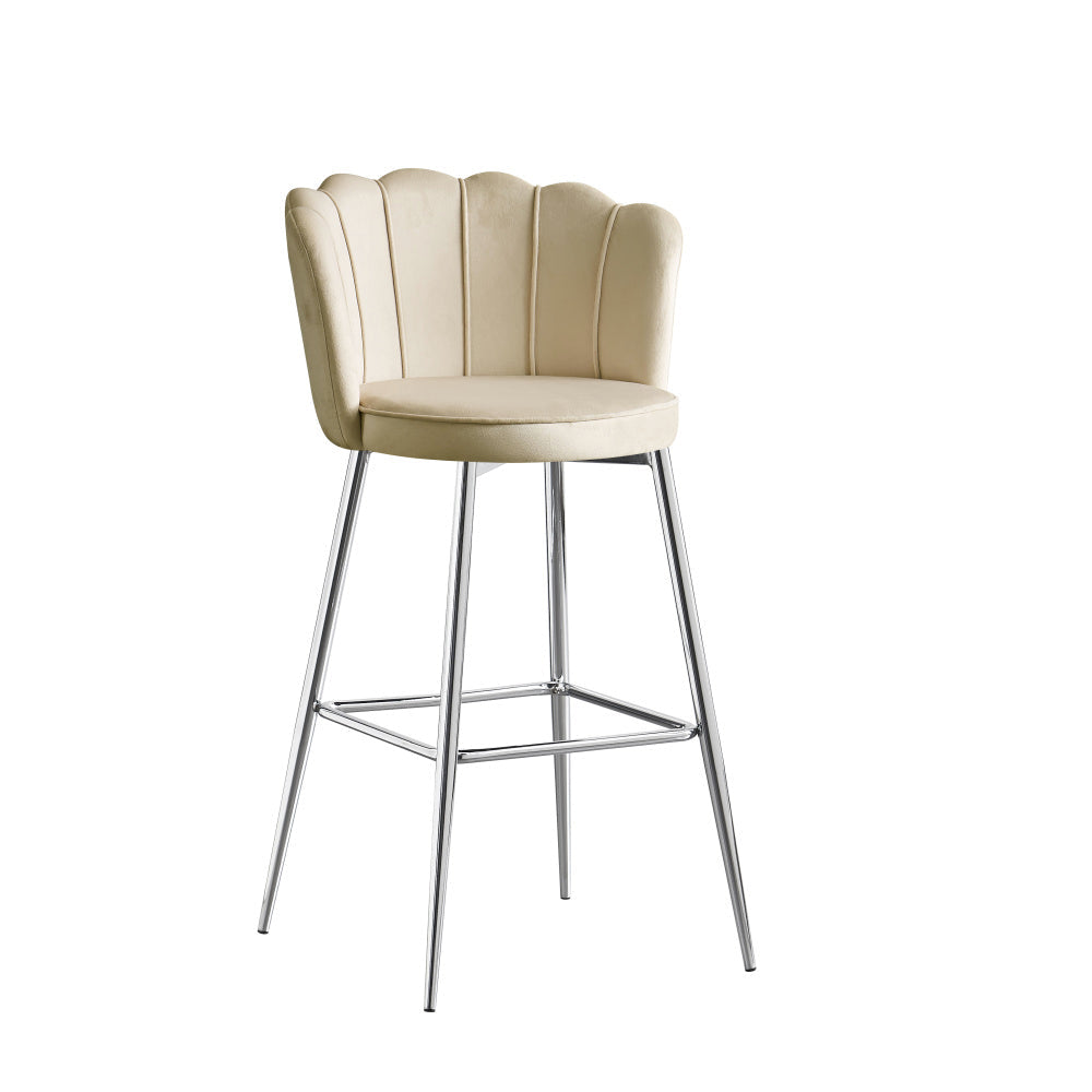 Lot de 2 tabourets de bar NYMPHEA Chrome en velours #couleur_beige