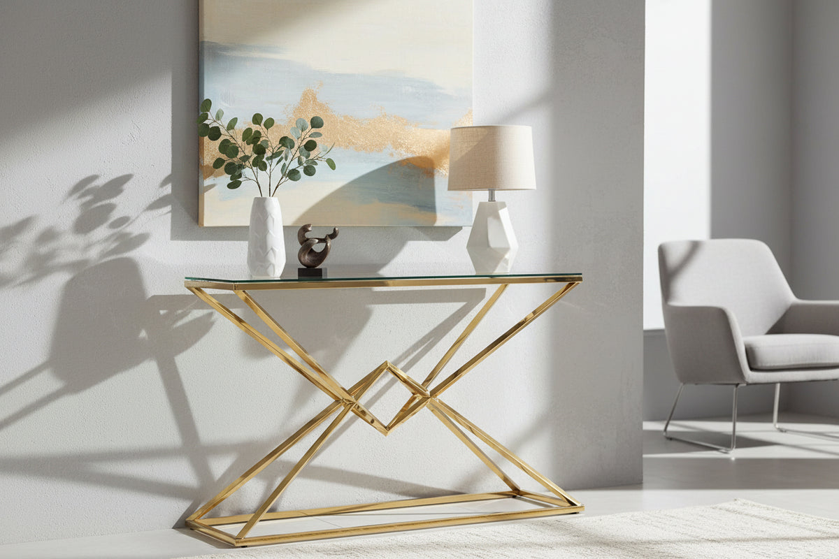 Console gold verre trempé transparent 120x40x78 cm PYRAMID