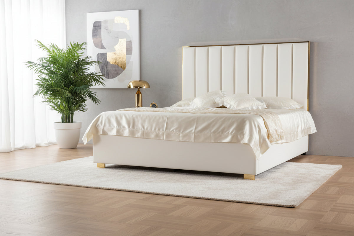 Lit 2 places 140x190 cm velours beige sommier inclus TONY