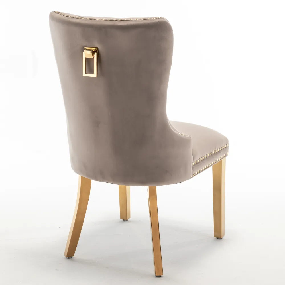 Lot de 2 chaises POIGNEE Clouté en velours pied Gold #couleur_moka