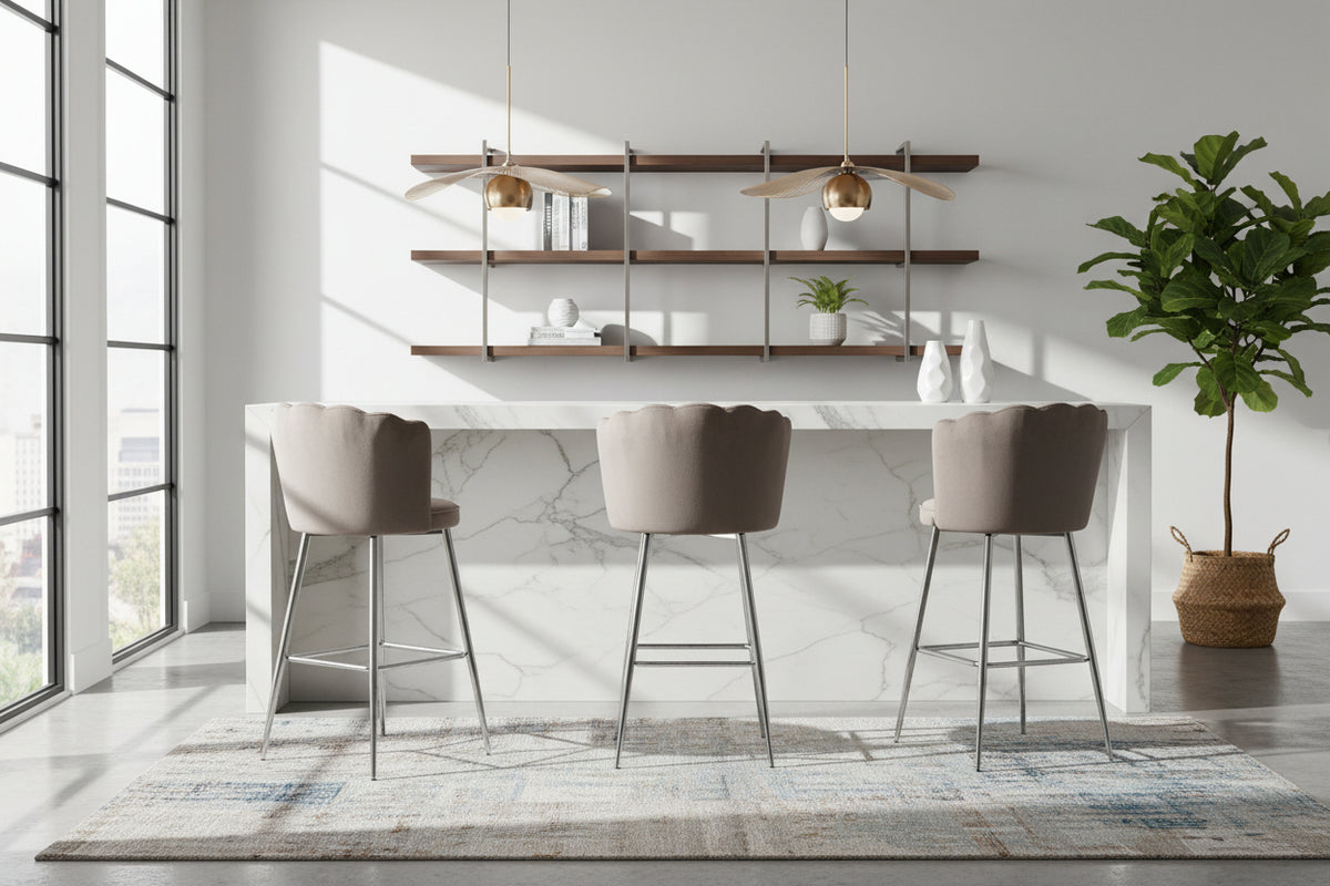 Lot 2 Tabourets de Bar Nymphea Velours Moka Pieds Chrome
