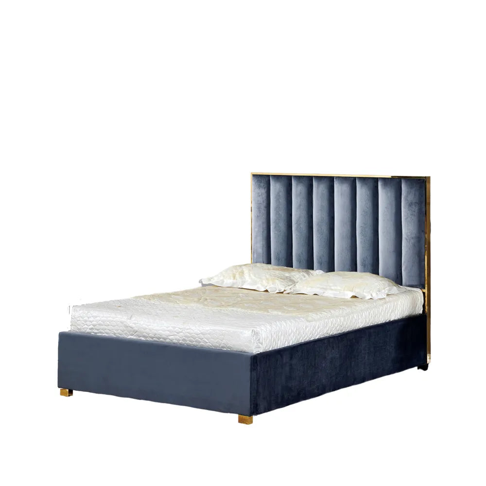 Lit 2 places 140x190 cm velours gris sommier inclus TONY