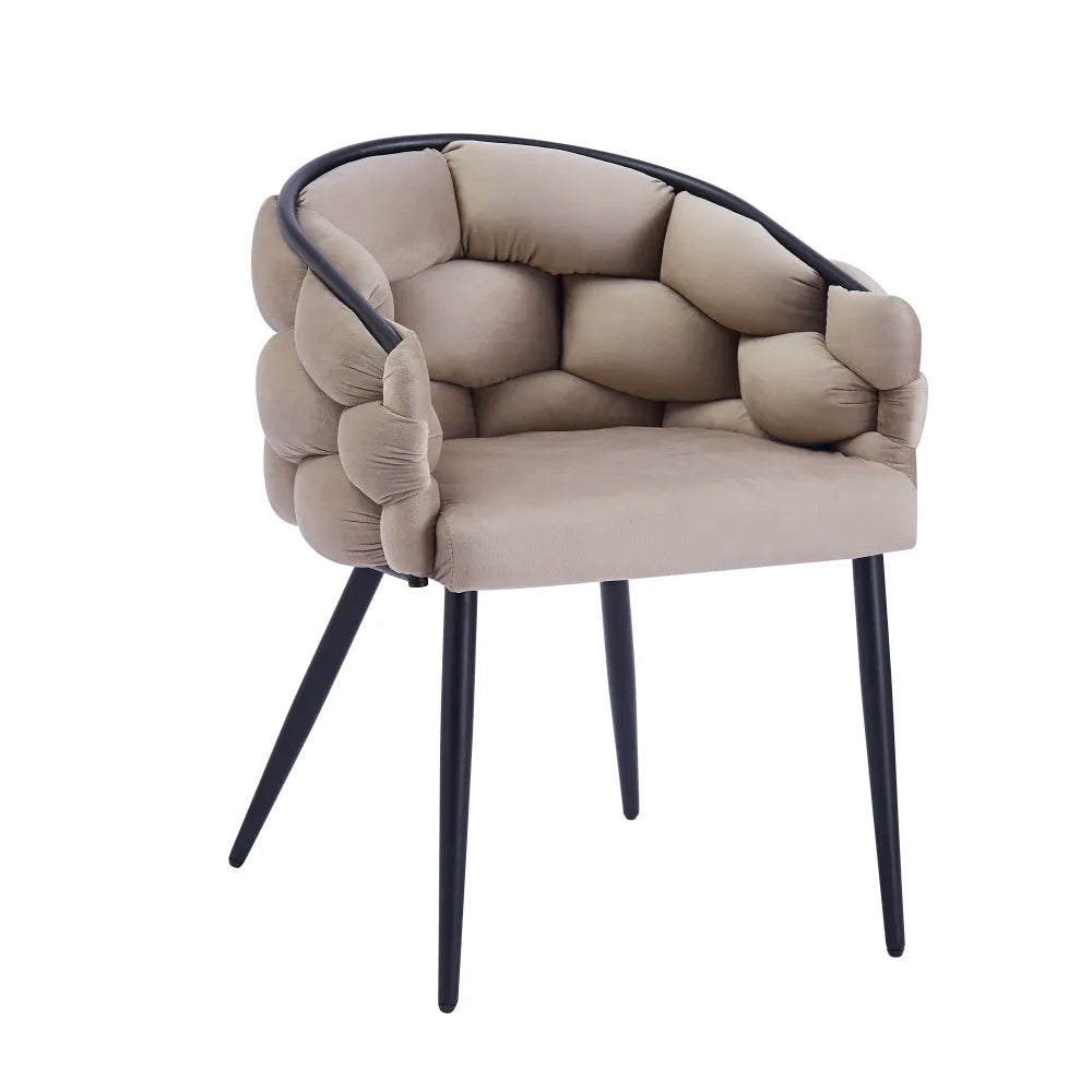 Lot 2 Chaises Salle à Manger Ballon Velours Taupe Pieds Métal Noir 65x68x78cm
