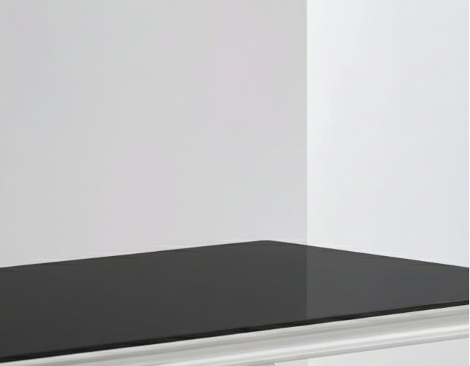 Table à manger verre noir pied métal chrome 180x90 cm TROFY