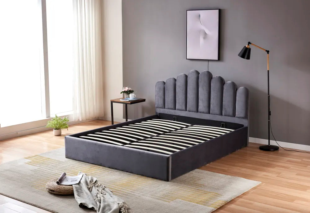 Lit coffre 2 places 160x200 cm DOHA sommier coffre intégré #couleur_gris
