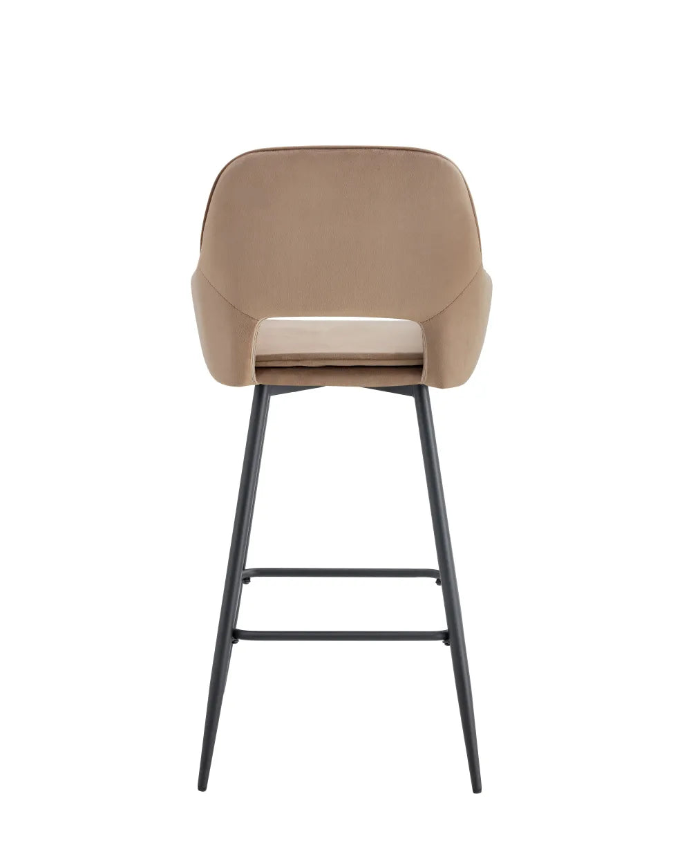 Lot de 2 tabourets de bar ATHENA pied métal noir velours #couleur_taupe