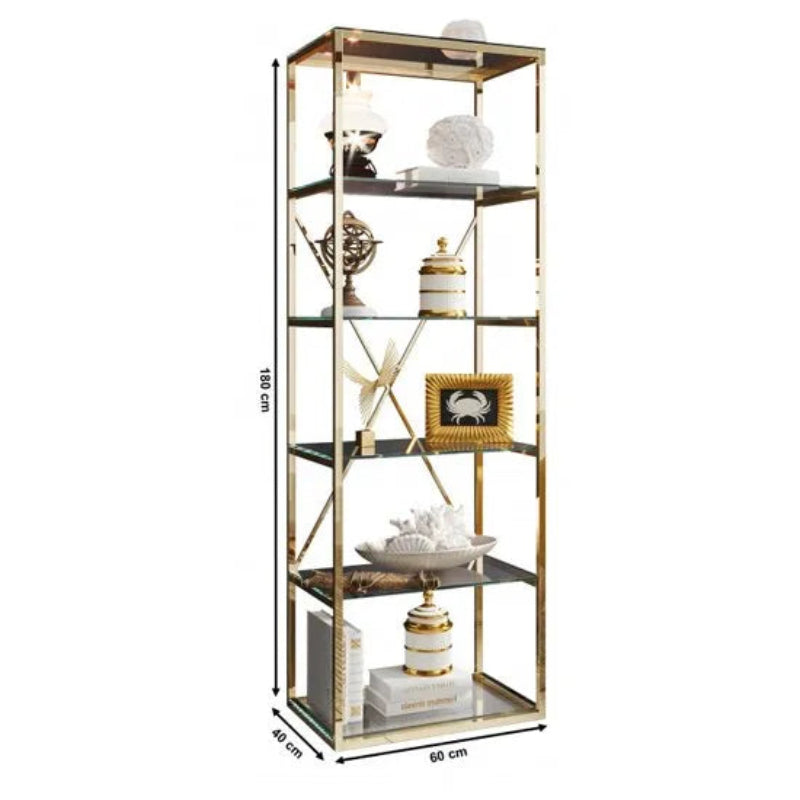 Bibliothèque ARYA en verre Transparent 60x40x180 cm #couleur_gold