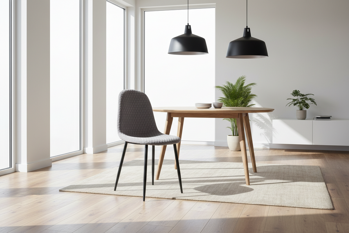 Lot 4 Chaises Salle à Manger Scandinave Alvéole Velours Gris Pieds Métal Noir