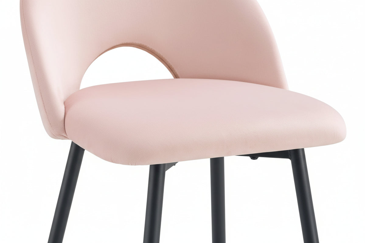 Lot 2 Tabourets de Bar Teddy Velours Rose Pieds Métal Noir 47x36x98cm